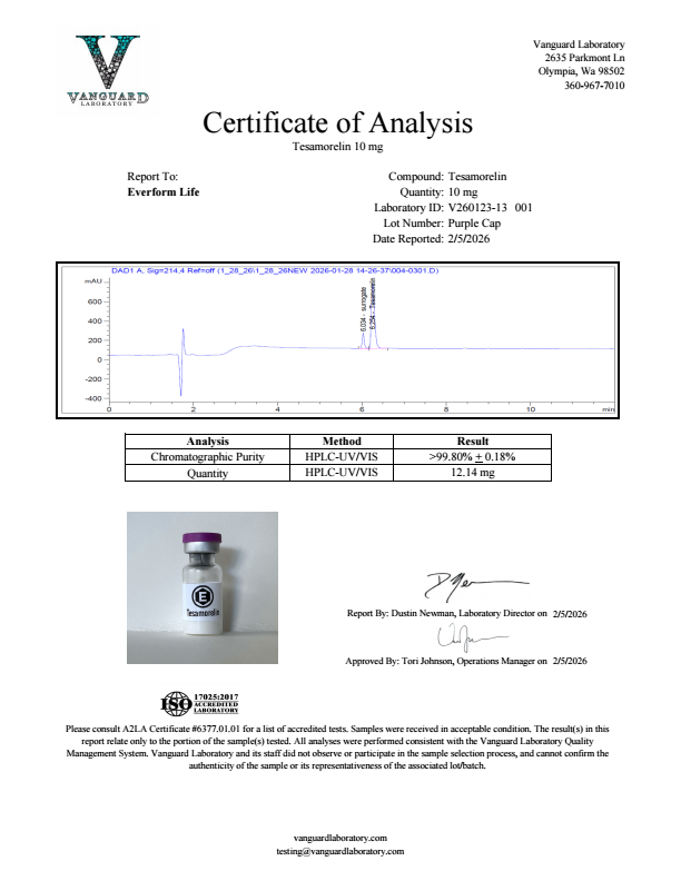 Tesamorelin – 10mg – Freeze-Dried Powder